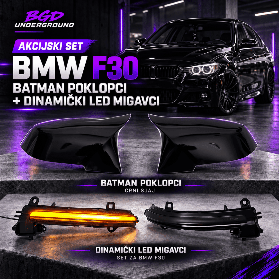 BMW F30 Batman poklopci retrovizora + dinamički LED migavci